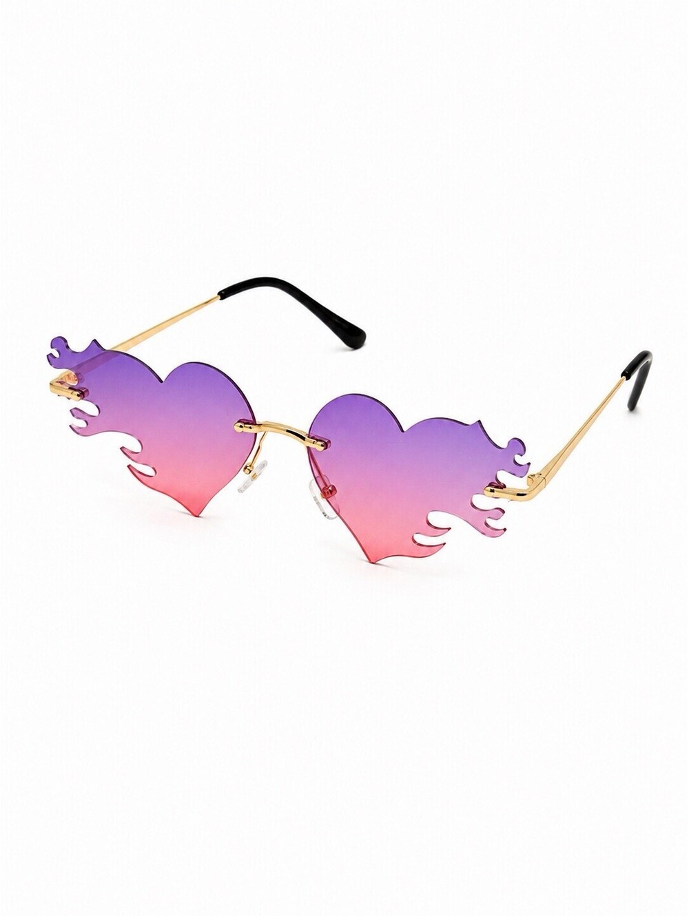 Fashion Rimless Heart Flame Sunglasses Purple Pink Gradient Novelty Y2K Retro